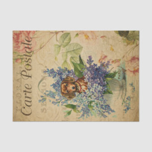 Ephemera Dachshund Dog Basket of Flowers Decoupage Tissuepapier