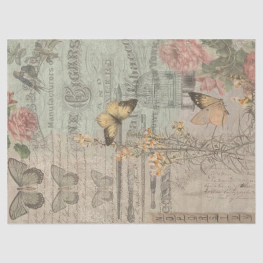 Ephemera en Butterfly Shabby Chic Decoupage Tissuepapier (Voorkant)