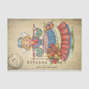 Ephemera Frans Briefkaart Cute Dutch girl Decoupag Tissuepapier