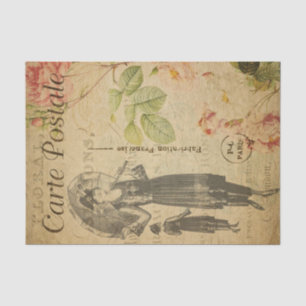 Ephemera Frans Briefkaart Edwardian Lady Decoupage Tissuepapier