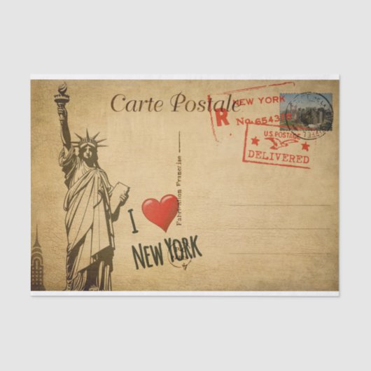 Ephemera Frans Briefkaart I Love New York Decoupag Tissuepapier (Voorkant)