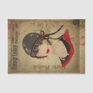 Ephemera Frans Briefkaart Vrouwen met Pet ontkoppe Tissuepapier