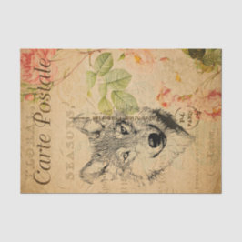 Ephemera Frans Briefkaart Wolf Floral ontkoppeling Tissuepapier