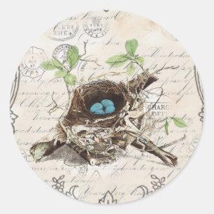 ephemera franse botanische robijn - vogelnest ronde sticker