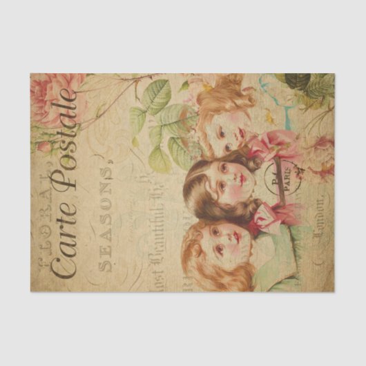 Ephemera Franse Briefkaart Girls Decoupage Tissuepapier (Voorkant)