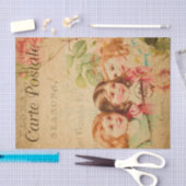 Ephemera Franse Briefkaart Girls Decoupage Tissuepapier (Craft)