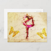 Ephemera  Franse vrouw danseres roze rozen Briefkaart (Voorkant / Achterkant)