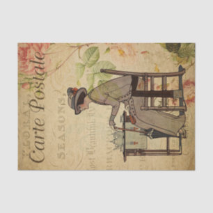 Ephemera Franse vrouw die Tea Floral ontkoppelt Tissuepapier