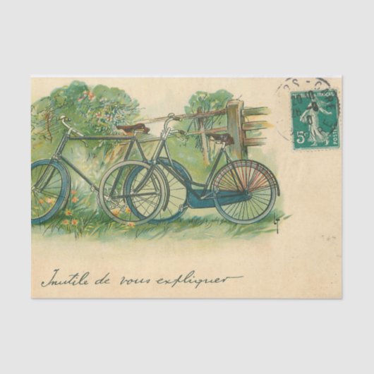 Ephemera French Briefkaart Bicycles Decoupage Tissuepapier (Voorkant)
