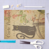 Ephemera French Briefkaart Black Cat Decoupage Tissuepapier (Craft)