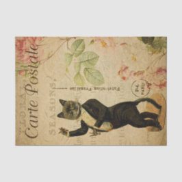 Ephemera French Briefkaart Dansant Cat Decoupage Tissuepapier