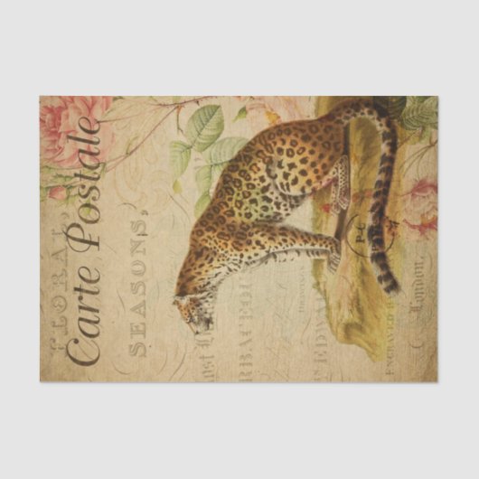 Ephemera French Briefkaart Leopard Decoupage Tissuepapier (Voorkant)