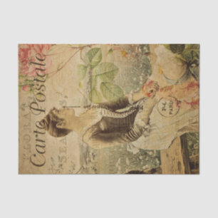 Ephemera French Woman in Countryside Decoupage Tissuepapier