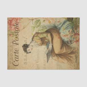 Ephemera French Woman schrijft op Pad Decoupage Tissuepapier