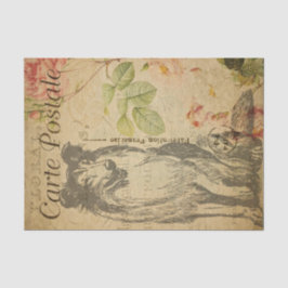Ephemera FrenchPostcard Rough Collie Dog Decoupage Tissuepapier