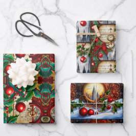 Ephemera-geïnspireerd kerst inpakpapier vel