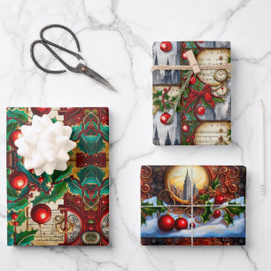 Ephemera-geïnspireerd kerst inpakpapier vel