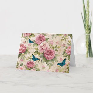 Ephemera geïnspireerde bloemen en vlinders Kaart