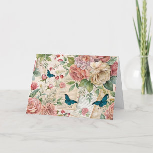 Ephemera geïnspireerde bloemen en vlinders Kaart