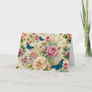 Ephemera geïnspireerde bloemen en vlinders Kaart