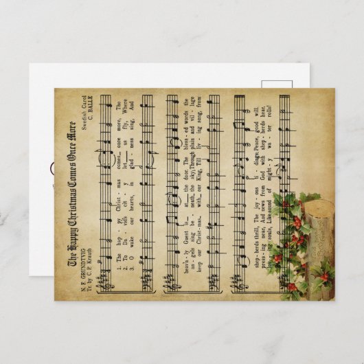 Ephemera Holly Berry Het kerstkarolscript Feestdagenkaart (Voorkant / Achterkant)