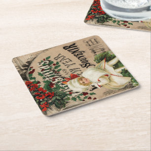  Ephemera Kerstmis Nieuwjaar Souvenir Vierkante Kartonnen Onderzetter