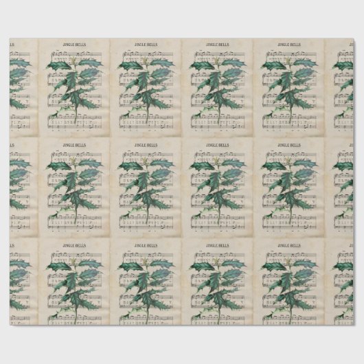 Ephemera Kerstmis Song Jingle Bell Green Cadeaupapier (Vlak)