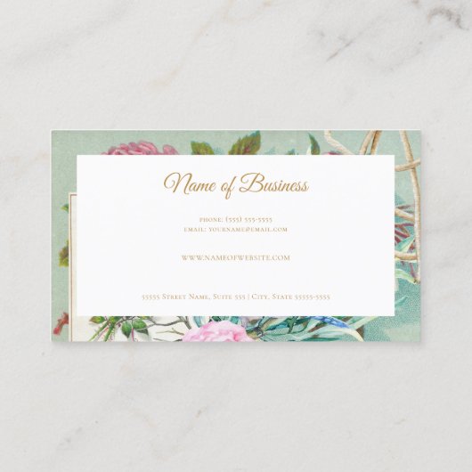 Ephemera roze roos met gouden script Visitekaartje (Achterkant)