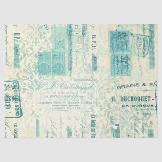 Ephemera Turquoise Paper Series Design 8 Tissuepapier (Voorkant)