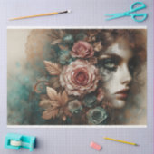 Ephemera Victoriaans Dame, Gotische Bloemen Decoup Tissuepapier (Craft)