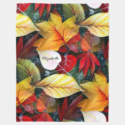 Ephemeral Autumn Foliage in Waterverf Vivid Bold Fleece Deken (Voorkant)