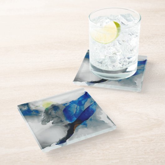 Ephemeral - Blauw & grijs Glazen Onderzetter (Schuin)