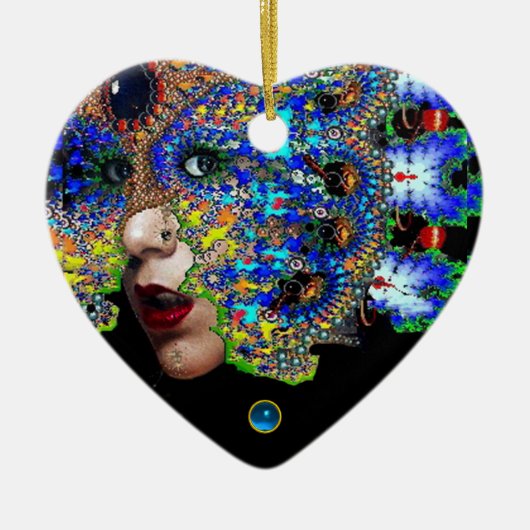 EPHEMERAL , Red Ruby , Blue Sapphire Heart Keramisch Ornament (Voorkant)