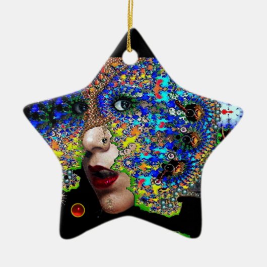 EPHEMERAL , Red Ruby , Blue Sapphire Star Keramisch Ornament (Voorkant)