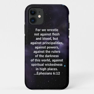 Ephesians bijbelverf 6:12 op ruimteachtergrond iPhone 11 hoesje