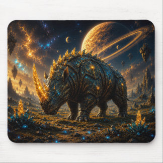 Epic Blue & Gold Armored Space Rhino Mouse Pad Muismat