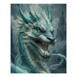 Epic Blue Storm Dragon Perfect Poster