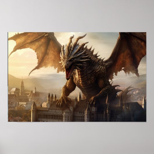 Epic Dragon over het middeleeuwse Poster (Voorkant)