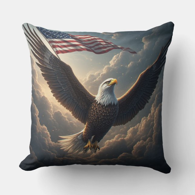 Epic Eagle with American Flag – Fantasy Art Kussen (Voorkant)