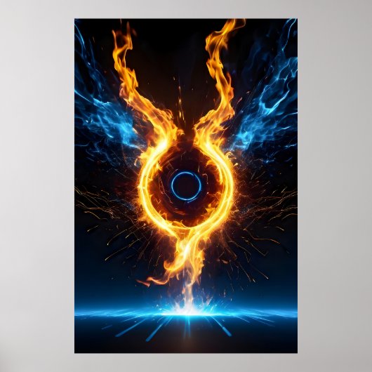 Epic Elemental Magic Ring Blue Orange Fire Poster (Voorkant)