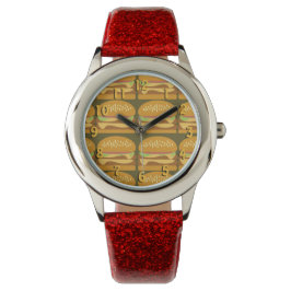 Epic Fun Cheeseburger Cartoon Pattern Cute Design Horloge