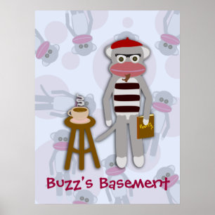 Epic Funny Retro Cool Beatnik Sock Monkey Cartoon Poster