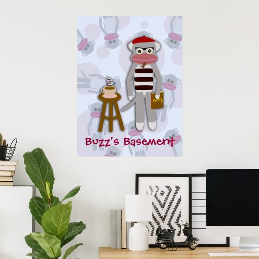 Epic Funny Retro Cool Beatnik Sock Monkey Cartoon Poster (Thuiskantoor)