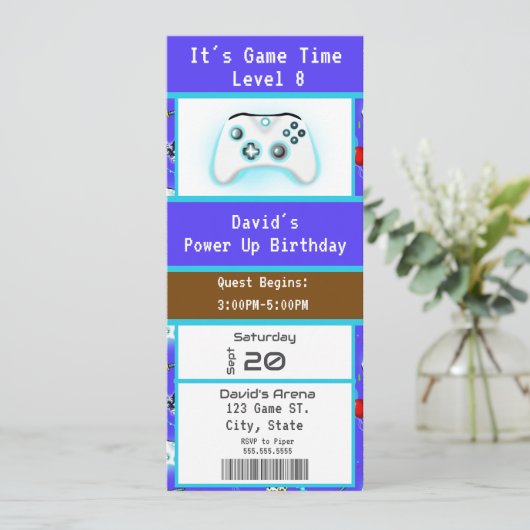 Epic Gamer Happy 8th Birthday Ticket Invitation (Debout devant)
