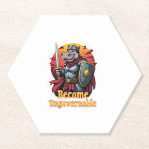 Epic Gladiator Warrior Moo Deng Hippo wordt Ungov Kartonnen Onderzetters