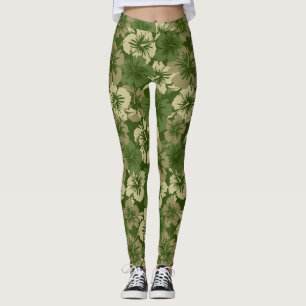 Epic Hibiscus Hawaiian Tropische Floral Olive Leggings
