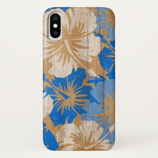 Epic Hibiscus Surfboard Faux Hout in Blue Case-Mate iPhone Case (Achterkant)