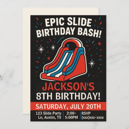 Epic Inflatable Slide Birthday Party Invitation (Devant / Derrière)