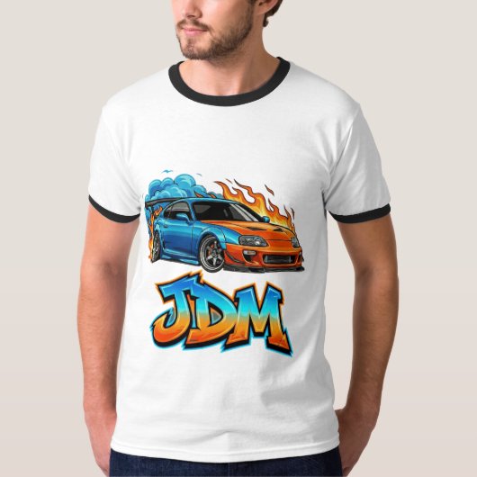 Epic JDM Street Racing Drift Car Flaming Graphic T-shirt (Voorkant)