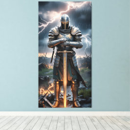 Epic Knight Warrior Digitale Poster Middeleeuwse F Canvas Afdruk